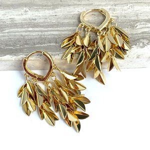 NEW~ Anthropologie Gold Leafy Fringe Huggie Earrings